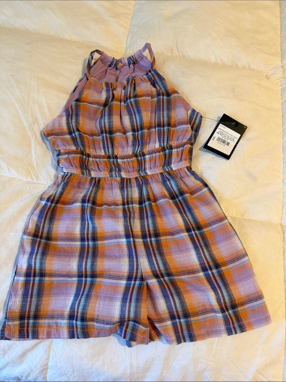 art class Purple and Orange Plaid Halter Romper